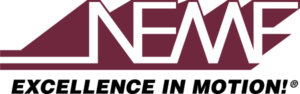 A Maroon and White Logo for NEMF: Excellence in Motion