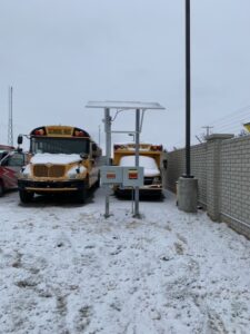 School Business Parked in the Snow