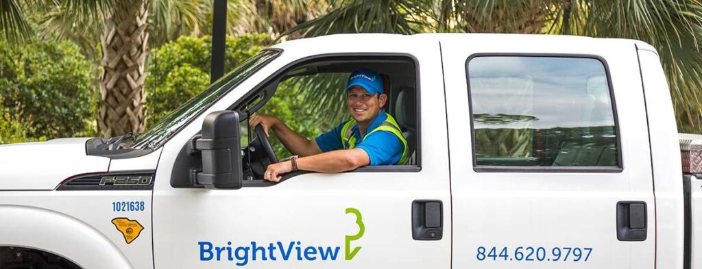 BrightView Worker Driving a Truck