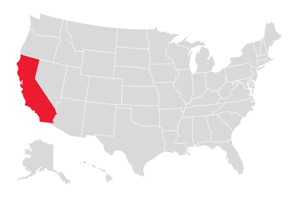 Map of the USA with California Highlighted