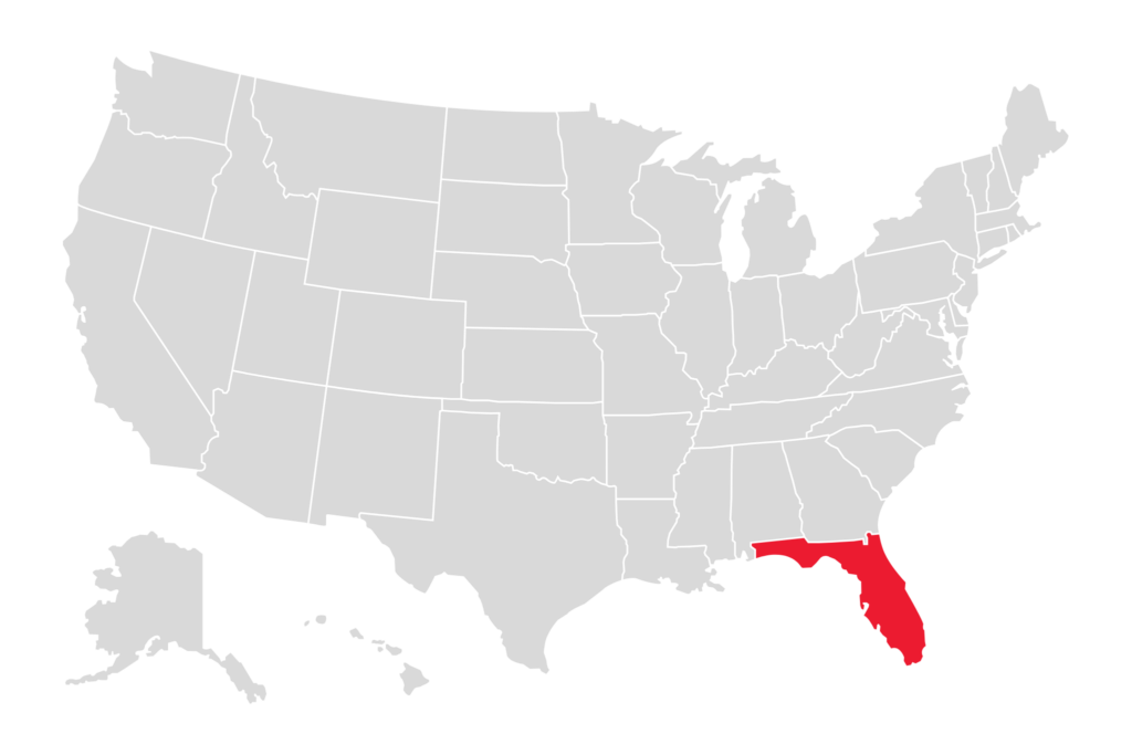 Map of the USA with Florida Highlighted