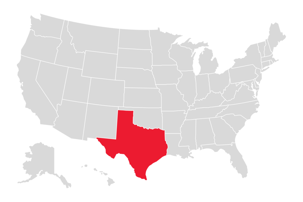 Map of the USA with Texas Highlighted