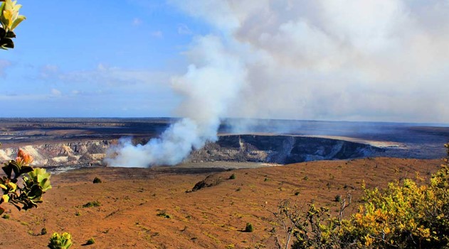 A View of a Volcano with Smoke Coming Out of It